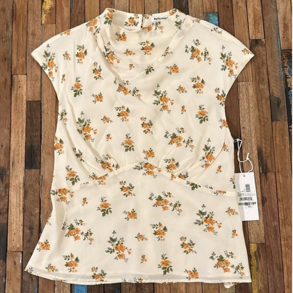 NWT Reformation Bettie Buttercream Yellow Floral Blouse Top Size 10 - Picture 9 of 11